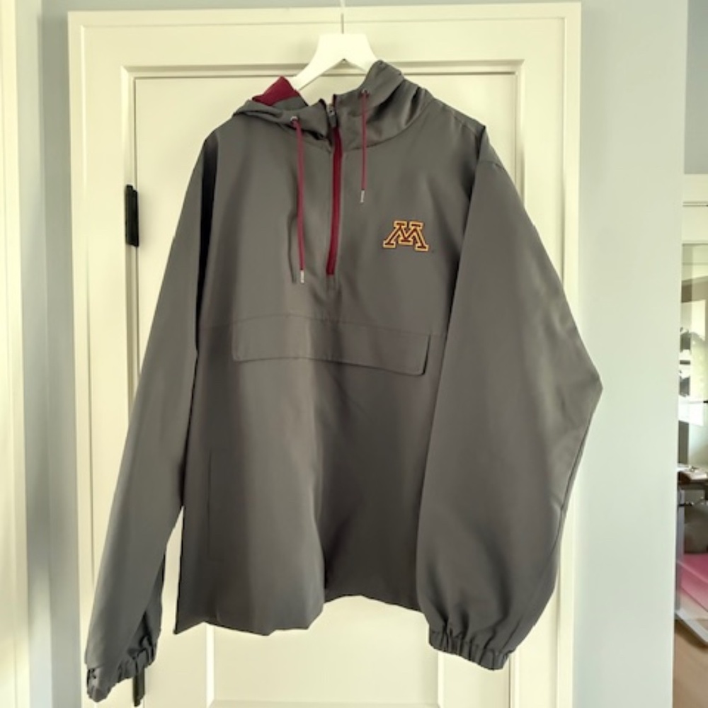 Men MN Minnesota Gophers Gray Pullover Embroidered Logo 1/4 Zip Lightweight Hood